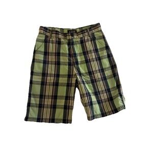 E-Land Boys Plaid Shorts Size 10 White Blue Green 100% Cotton Casual